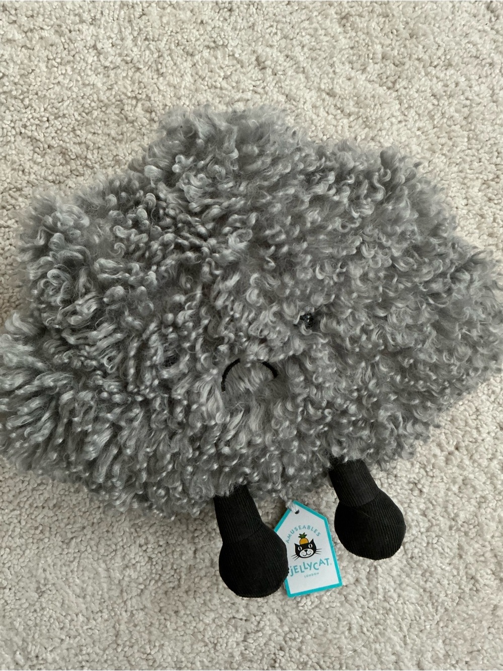 Jellycat Gray Curly Fleece Sheep Plush with Black Knit Legs